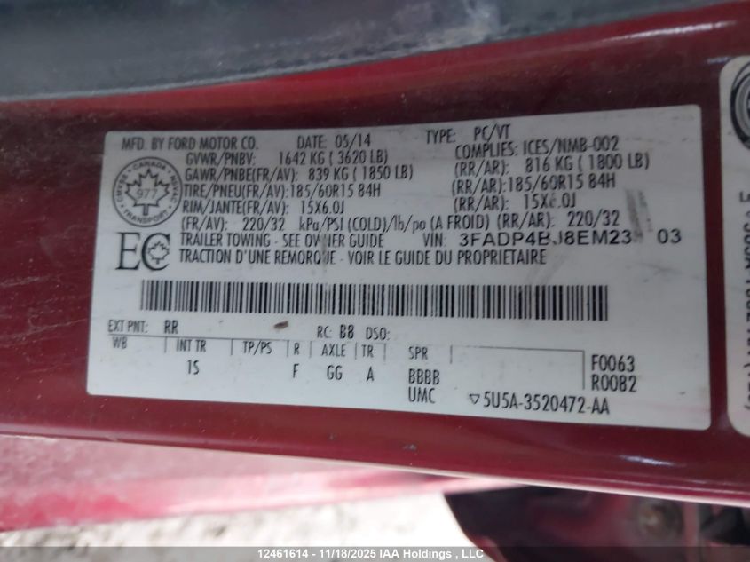 2014 Ford Fiesta Se VIN: 3FADP4BJ8EM238103 Lot: 12461614