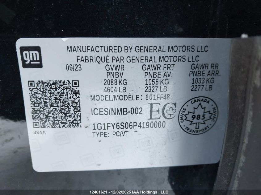 2023 Chevrolet Bolt Euv VIN: 1G1FY6S06P4190000 Lot: 12461621