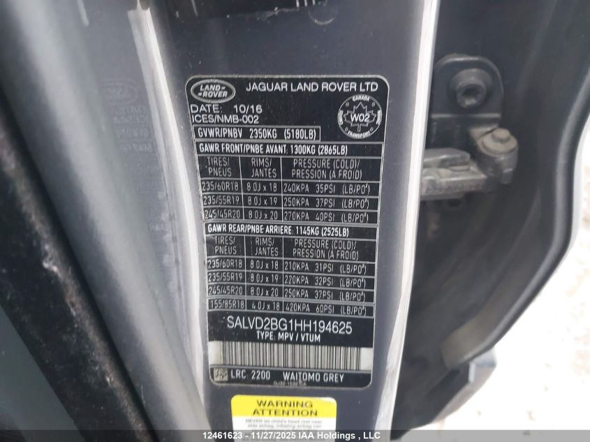 2017 Land Rover Range Rover Evoque Hse Dynamic VIN: SALVD2BG1HH194625 Lot: 12461623