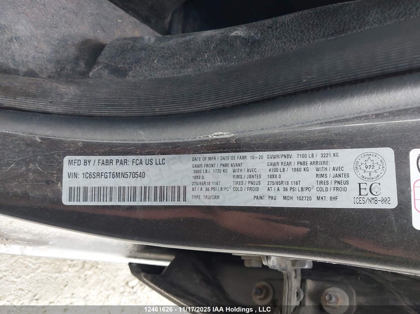 1C6SRFGT6MN570540 2021 RAM 1500 photo no. 9