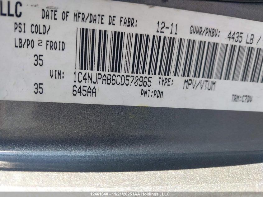 1C4NJPAB6CD570965 2012 JEEP LIBERTY (PATRIOT) photo no. 9