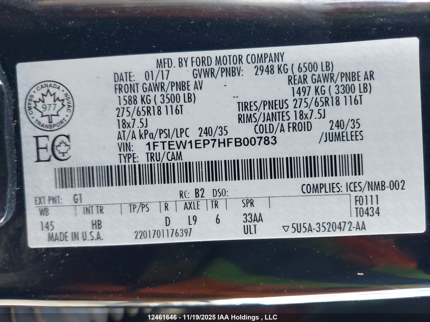 1FTEW1EP7HFB00783 2017 FORD F-150 photo no. 9