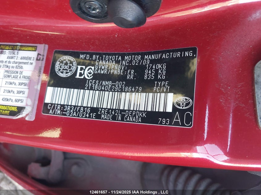 2009 Toyota Corolla Ce VIN: 2T1BU40E29C186479 Lot: 12461657