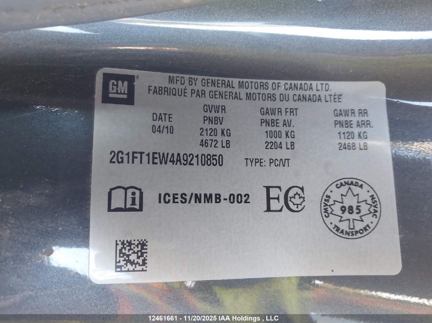 2010 Chevrolet Camaro Ss VIN: 2G1FT1EW4A9210850 Lot: 12461661