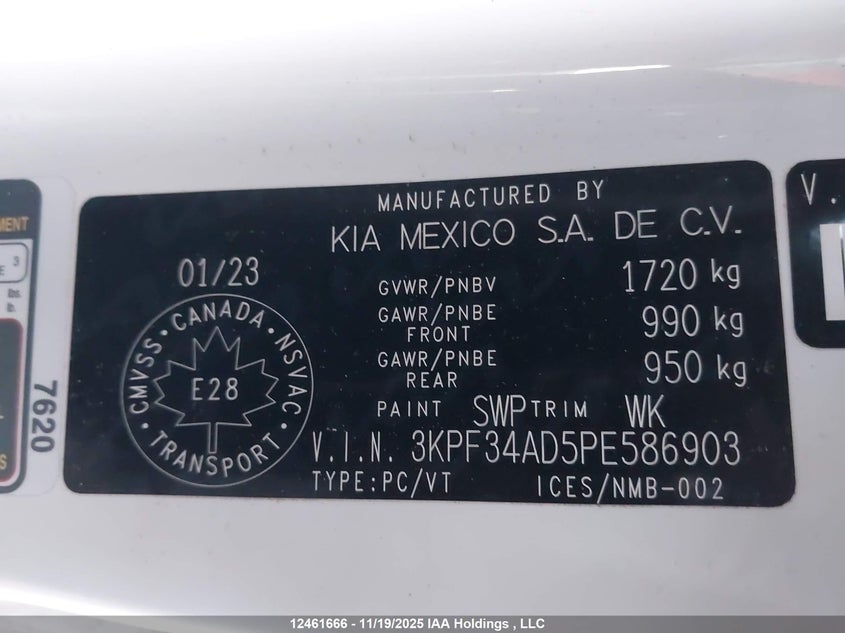 2023 Kia Forte Ex/Ex Premium/Ex+/Gt-Line VIN: 3KPF34AD5PE586903 Lot: 12461666