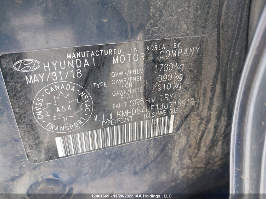 2018 Hyundai Elantra Gl VIN: KMHD84LF1JU715912 Lot: 12461669