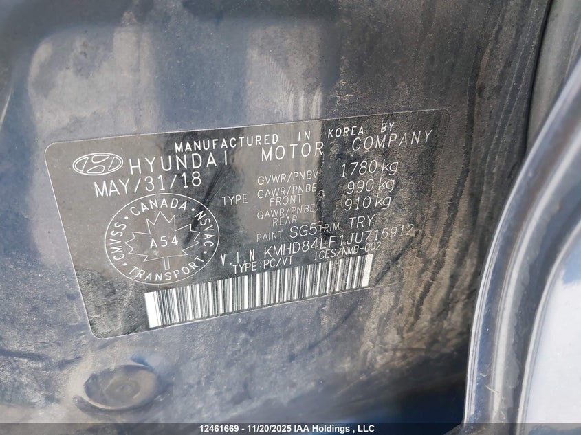 2018 Hyundai Elantra Gl VIN: KMHD84LF1JU715912 Lot: 12461669