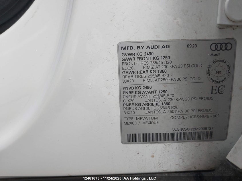 2021 Audi Q5 45 Technik VIN: WA1FAAFY2M2006137 Lot: 12461673