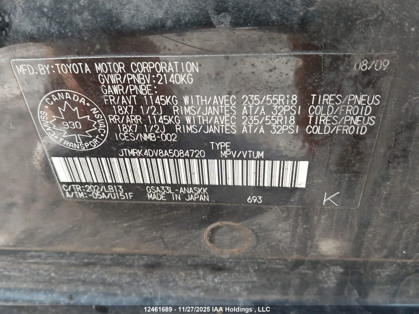 JTMRK4DV8A5084720 2010 TOYOTA RAV 4 photo no. 9