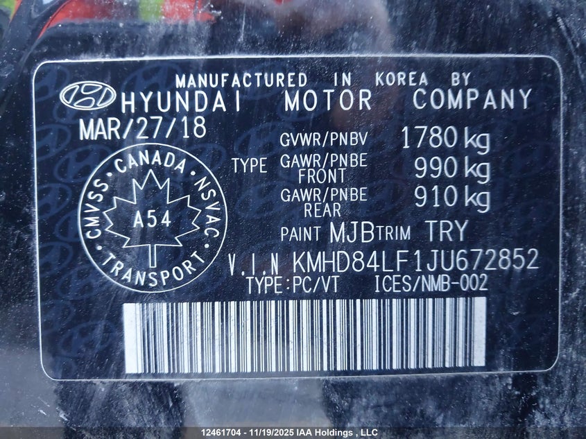 KMHD84LF1JU672852 2018 HYUNDAI ELANTRA photo no. 18