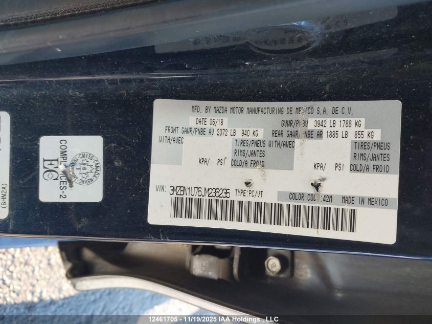 2018 Mazda 3 Sport VIN: 3MZBN1U76JM236235 Lot: 12461705