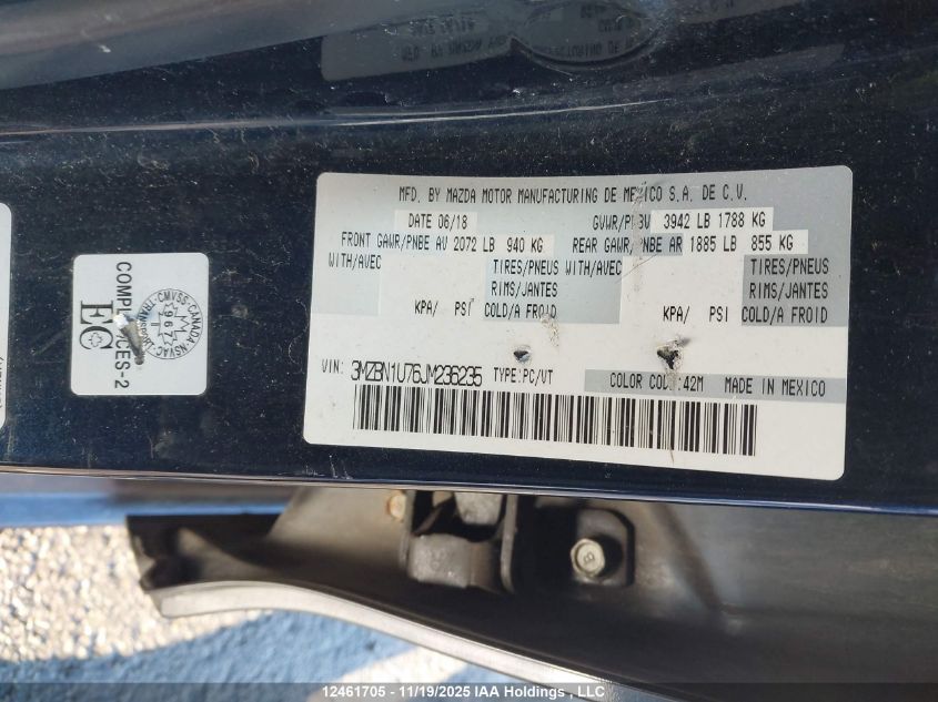 2018 Mazda 3 Sport VIN: 3MZBN1U76JM236235 Lot: 12461705