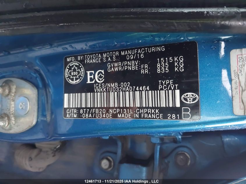 2017 Toyota Yaris Le VIN: VNKKTUD32HA074464 Lot: 12461713