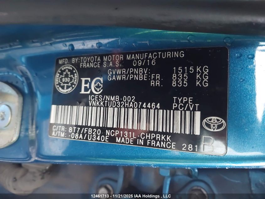 2017 Toyota Yaris Le VIN: VNKKTUD32HA074464 Lot: 12461713