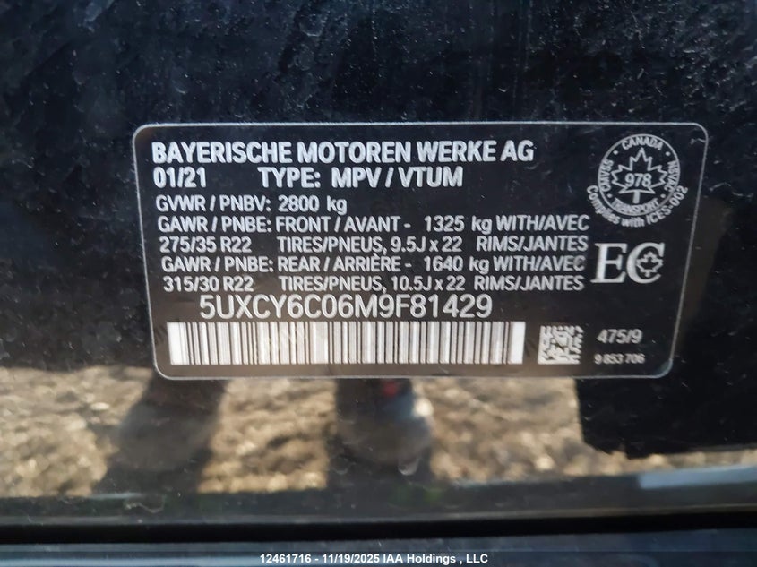 Auction sale of the 2021 BMW X6 , vin: 5UXCY6C06M9F81429, lot number: 12461716