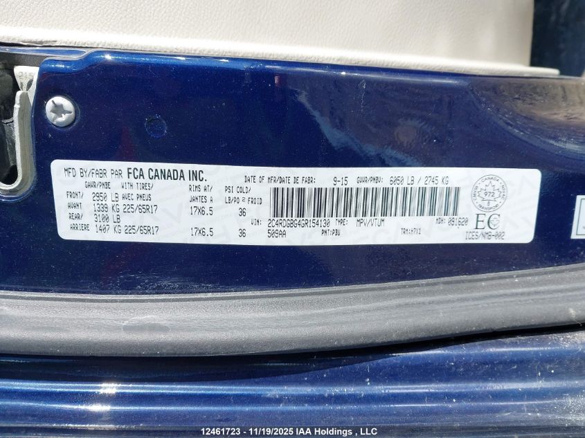 2016 Dodge Grand Caravan Se/Sxt VIN: 2C4RDGBG4GR154130 Lot: 12461723