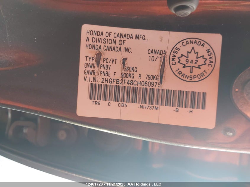 2HGFB2F48CH060975 2012 HONDA CIVIC photo no. 9