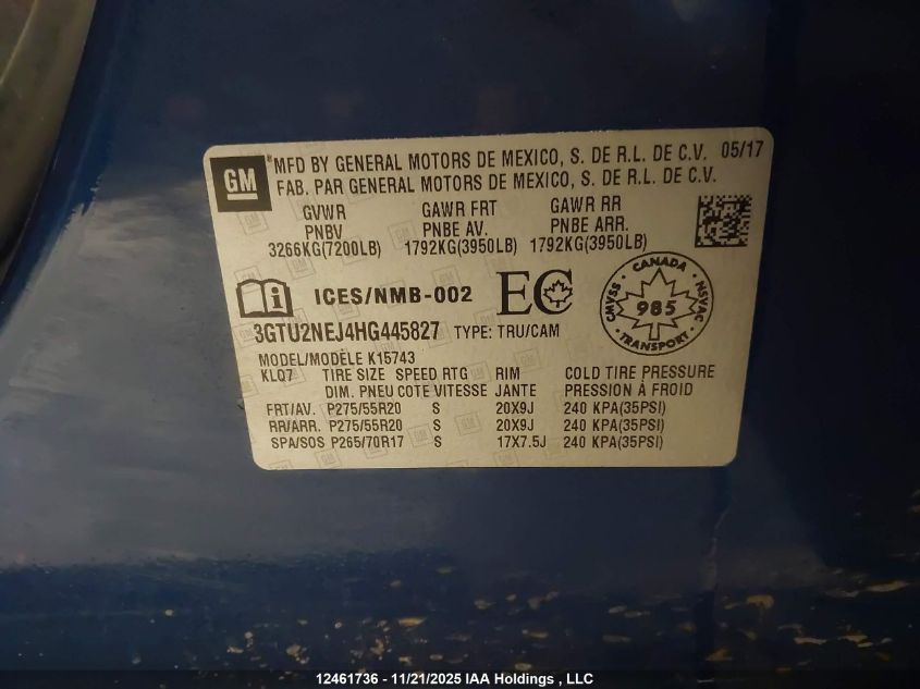 2017 GMC Sierra 1500 Slt VIN: 3GTU2NEJ4HG445827 Lot: 12461736