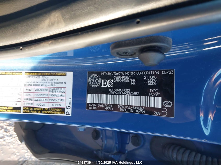 2024 Lexus Ux 250H Premium/250H F Sport Design/250H F Sport Handling VIN: JTHP9JBH9R2072652 Lot: 12461739