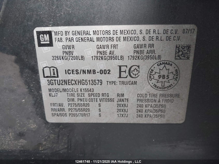 3GTU2NECXHG513579 2017 GMC SIERRA photo no. 9