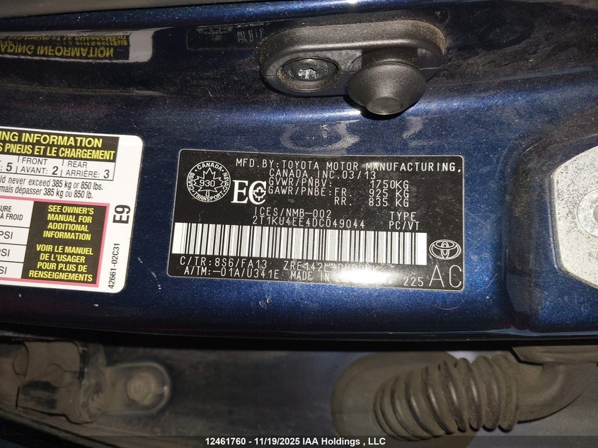 2013 Toyota Corolla Matrix VIN: 2T1KU4EE4DC049044 Lot: 12461760