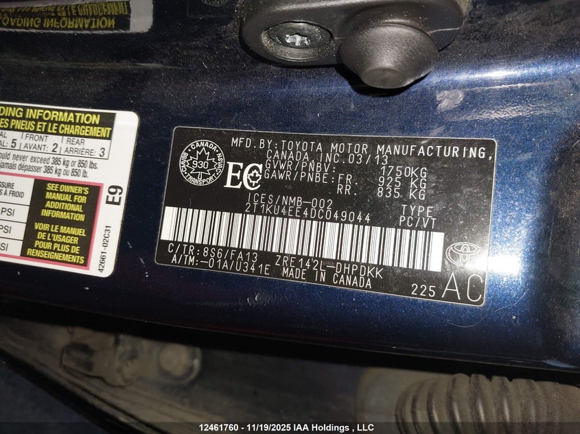 2013 Toyota Corolla Matrix VIN: 2T1KU4EE4DC049044 Lot: 12461760