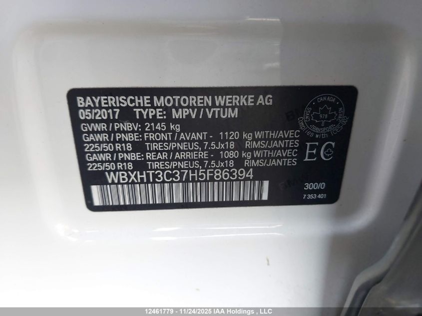 2017 BMW X1 xDrive28I VIN: WBXHT3C37H5F86394 Lot: 12461779