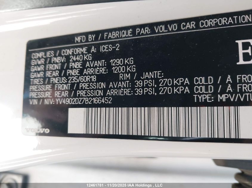 2011 Volvo Xc60 T6 T6 VIN: YV4902DZ7B2166452 Lot: 12461781