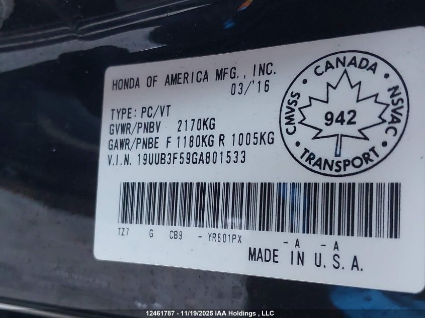 2016 Acura Tlx Tech VIN: 19UUB3F59GA801533 Lot: 12461787