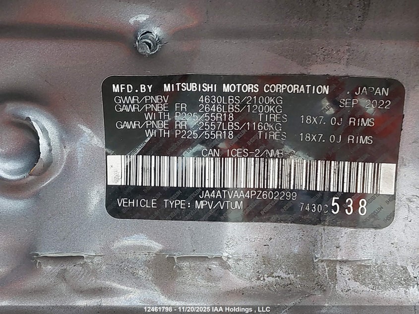 2023 Mitsubishi Eclipse Cross Carbon Edition/Gt/Se/Sel VIN: JA4ATVAA4PZ602299 Lot: 12461798