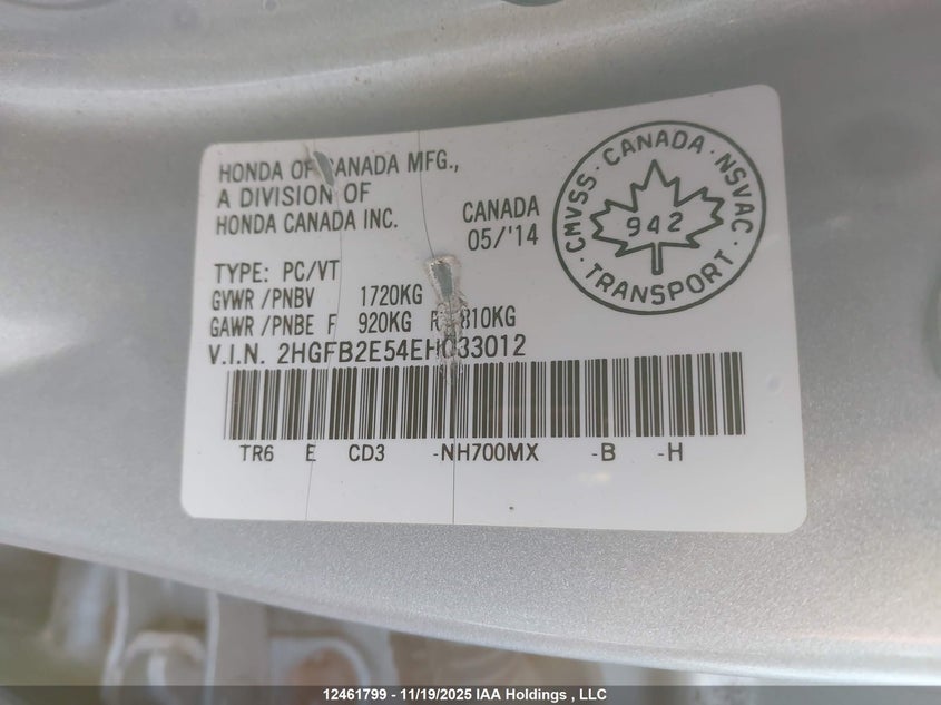 2HGFB2E54EH033012 2014 HONDA CIVIC photo no. 9