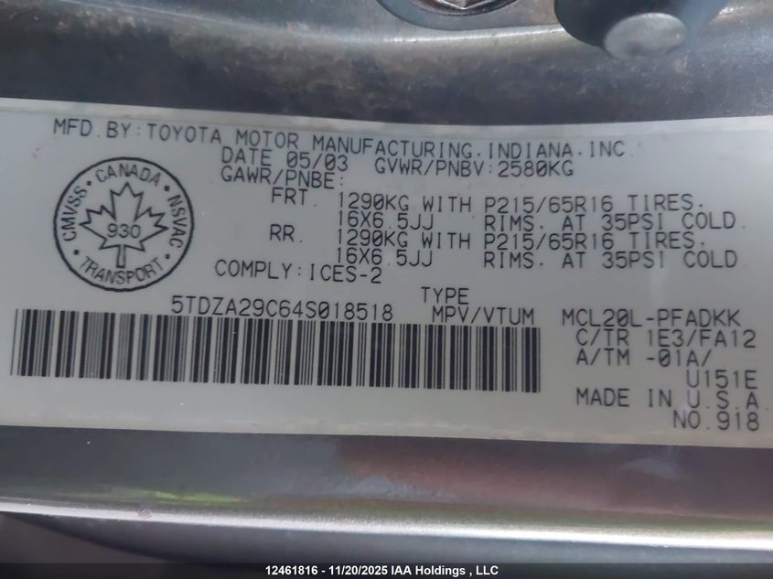 5TDZA29C64S018518 2004 TOYOTA SIENNA photo no. 18
