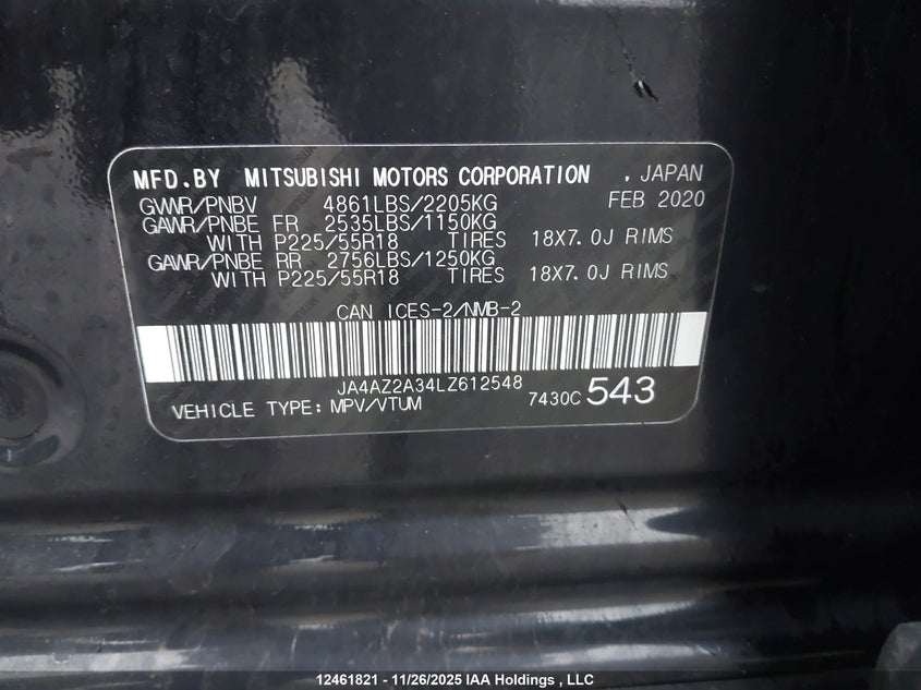 JA4AZ2A34LZ612548 2020 MITSUBISHI OUTLANDER photo no. 9