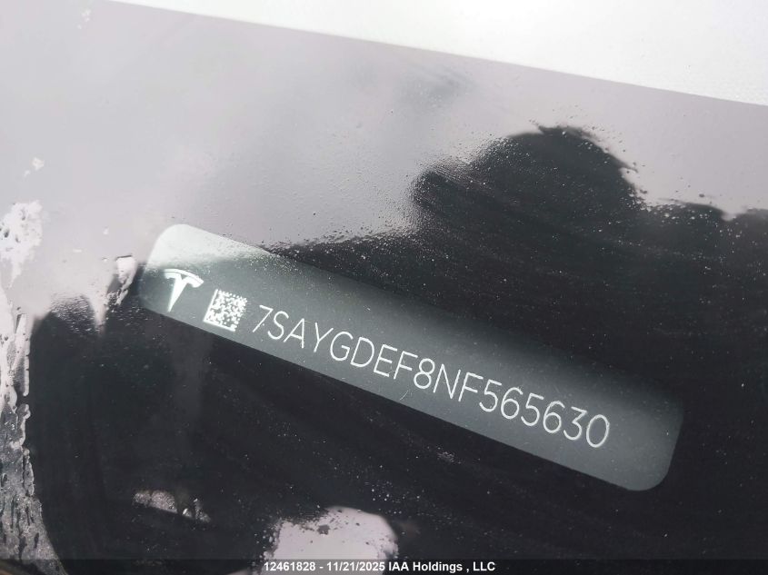 2022 Tesla Model Y Performance VIN: 7SAYGDEF8NF565630 Lot: 12461828