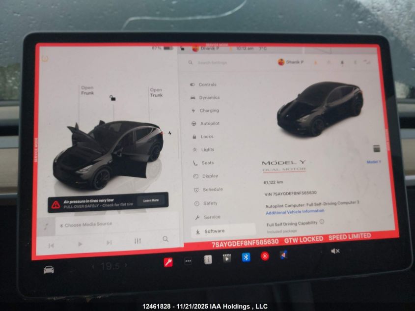 2022 Tesla Model Y Performance VIN: 7SAYGDEF8NF565630 Lot: 12461828