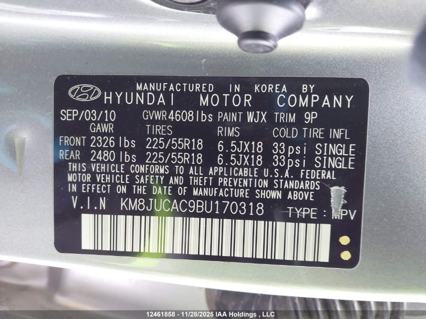 2011 Hyundai Tucson Gls/Limited VIN: KM8JUCAC9BU170318 Lot: 12461858