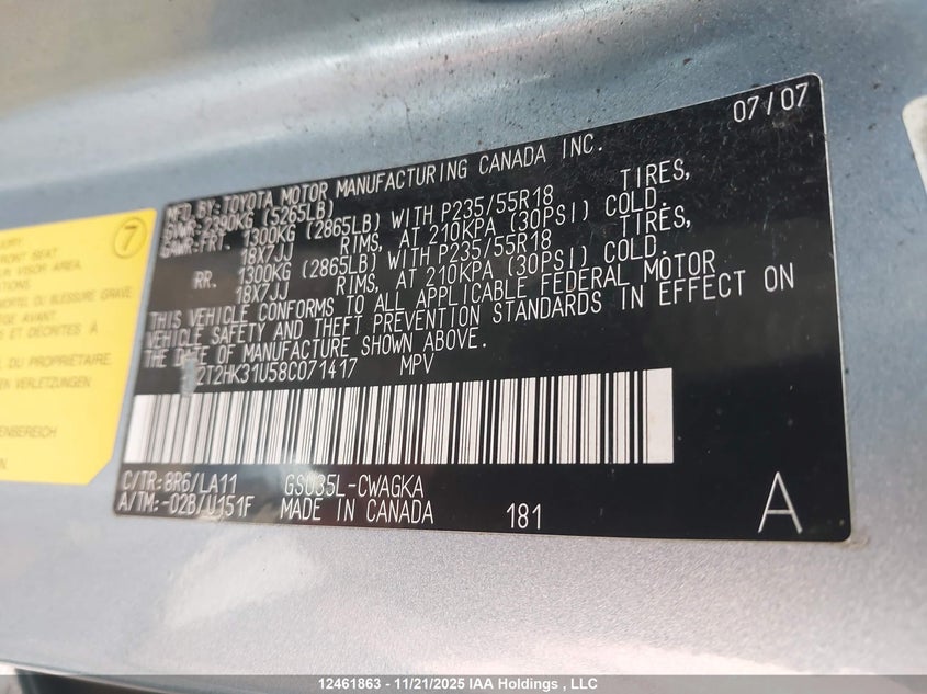 2T2HK31U58C071417 2008 LEXUS RX photo no. 9