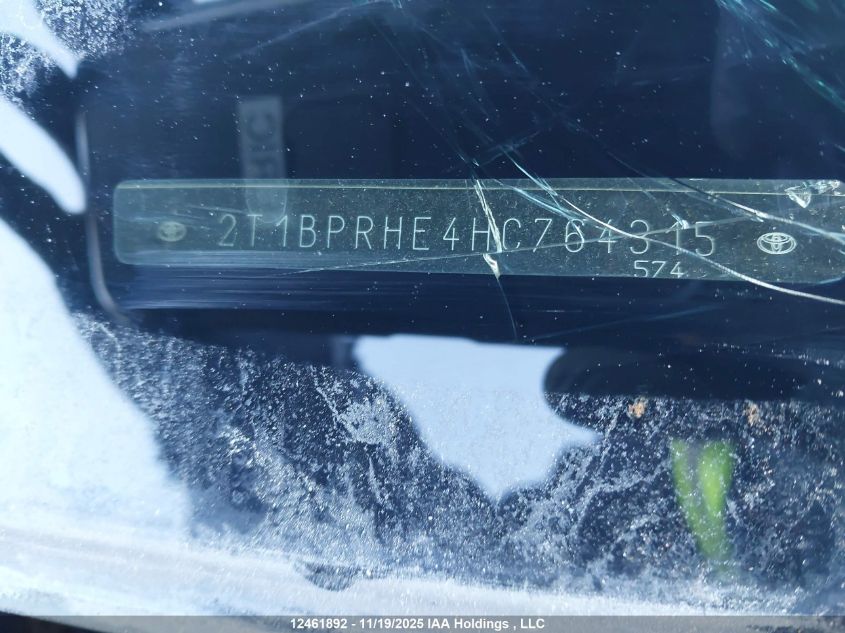 2017 Toyota Corolla Le Eco VIN: 2T1BPRHE4HC764315 Lot: 12461892