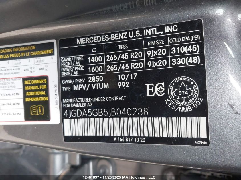 2018 Mercedes-Benz Gle 400 4Matic VIN: 4JGDA5GB5JB040238 Lot: 12461897