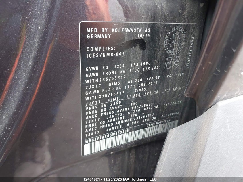 WVGJV7AX0GW553485 2016 VOLKSWAGEN TIGUAN photo no. 9