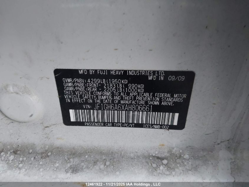 JF1GH6A6XAH806661 2010 SUBARU IMPREZA photo no. 9