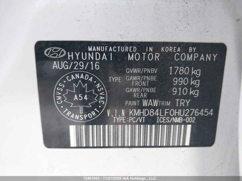 KMHD84LF0HU276454 2017 HYUNDAI ELANTRA photo no. 9