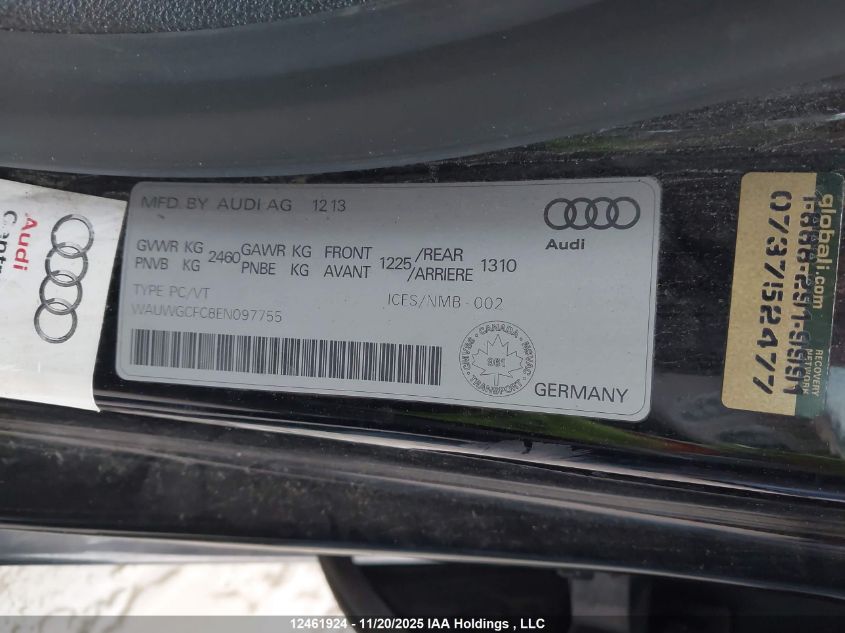 2014 Audi A7 3.0 Progressiv VIN: WAUWGCFC8EN097755 Lot: 12461924