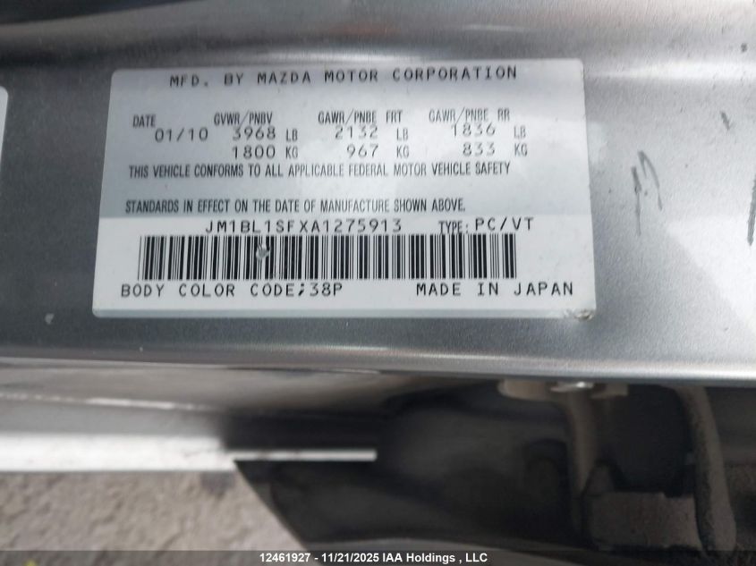 2010 Mazda Mazda3 Gs/Gx VIN: JM1BL1SFXA1275913 Lot: 12461927