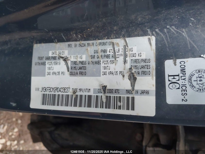 2021 Mazda Cx-5 Touring VIN: JM3KFBCM2M0403637 Lot: 12461935