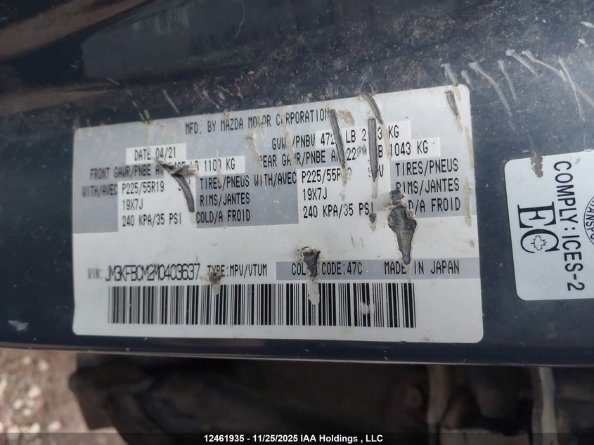 2021 Mazda Cx-5 Touring VIN: JM3KFBCM2M0403637 Lot: 12461935