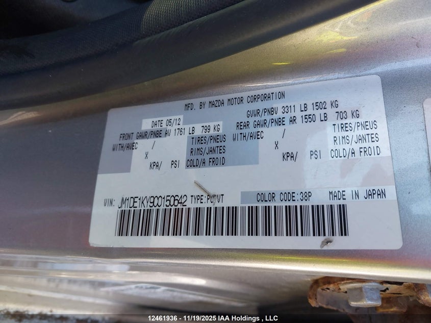 2012 Mazda Mazda2 VIN: JM1DE1KY9C0150642 Lot: 12461936