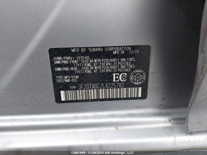 2020 Subaru Crosstrek Premium VIN: JF2GTAGC2L8225782 Lot: 12461949