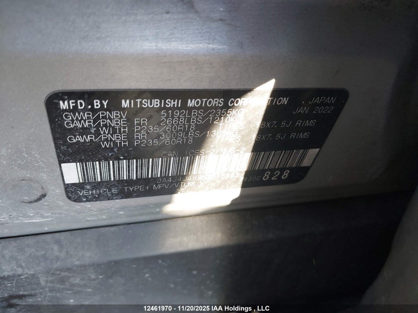 2022 Mitsubishi Outlander VIN: JA4J4UA83NZ615563 Lot: 12461970