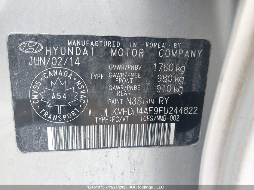 KMHDH4AE9FU244822 2015 HYUNDAI ELANTRA photo no. 9